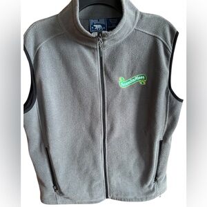 Men's large polar fleece vest medium grey with Yosemite Pines logo.